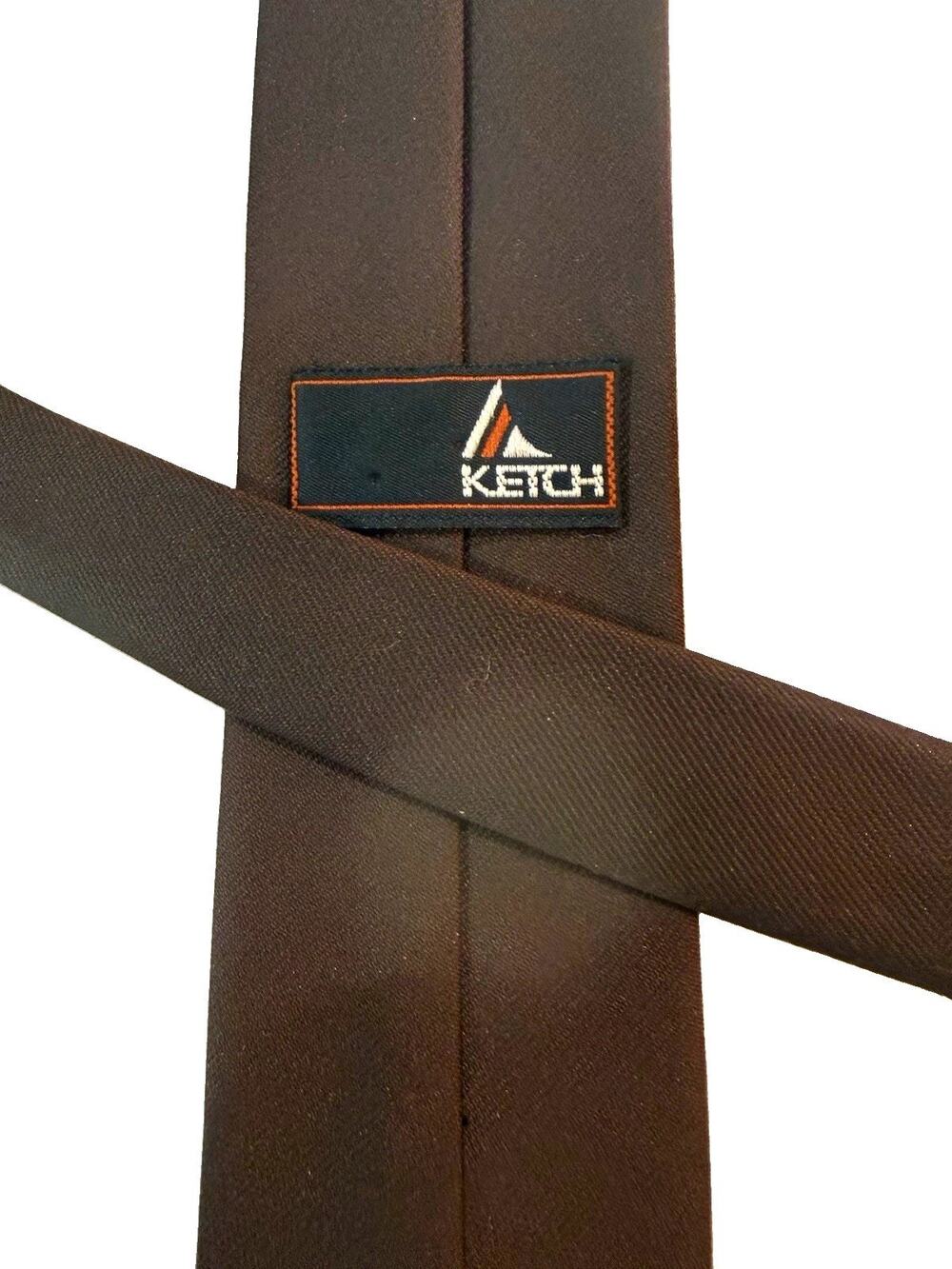 Ketch Men's Solid Woven Tie Dark Brown Classic Length/Width Logo Accent